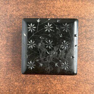 Black Stone Trinket Box with Flower Inlay